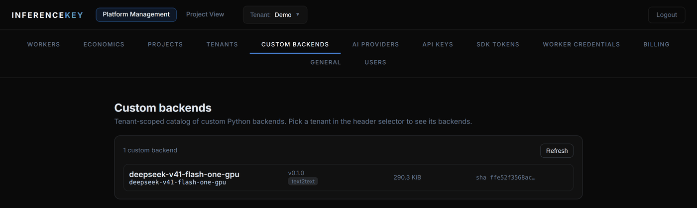 Custom backends page: deepseek-v41-flash-one-gpu, version 0.1.0, text2text, 290.3 KiB