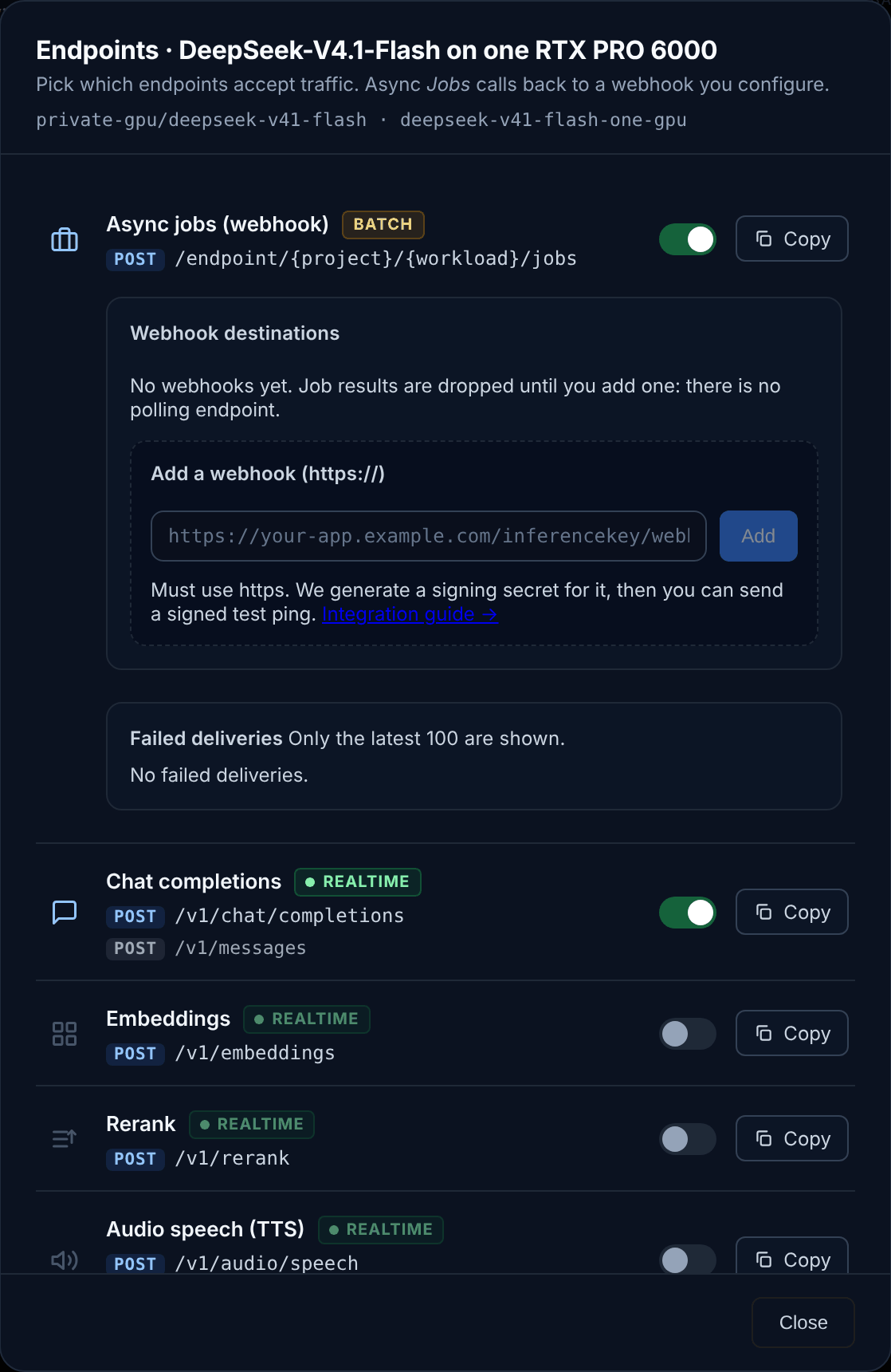 Endpoints of the workload: chat completions on, /v1/chat/completions and /v1/messages